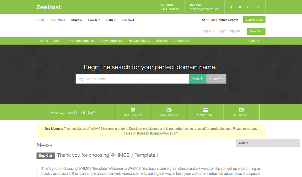ZeeHost WHMCS Template